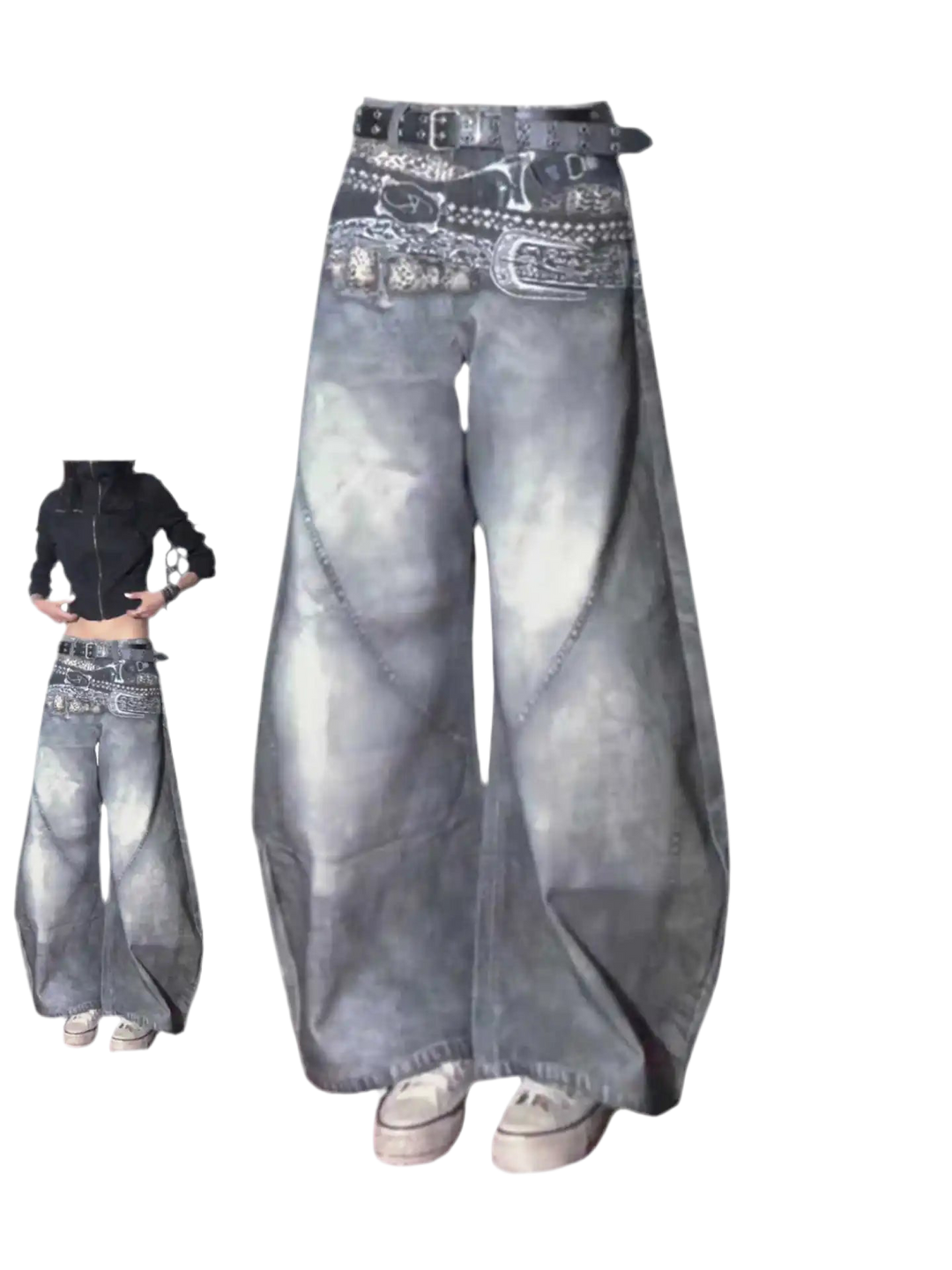 Y2K Baggy Jeans with 3D Graffiti Print