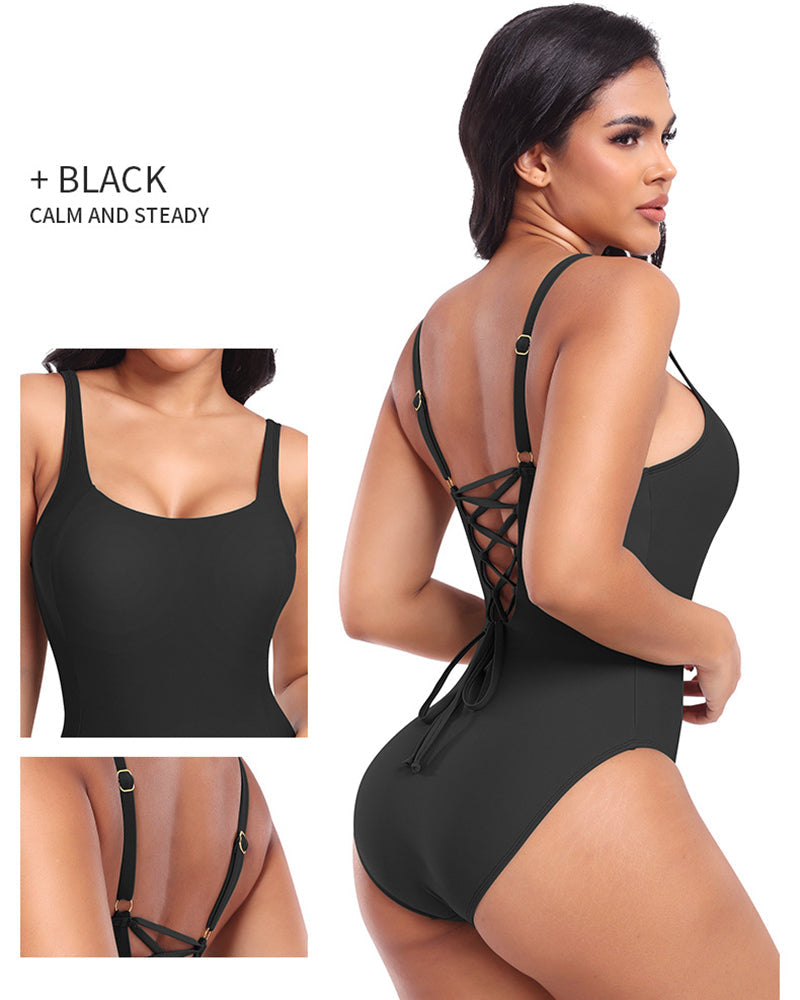 Laced One-Piece Swimsuit with Shaping Features