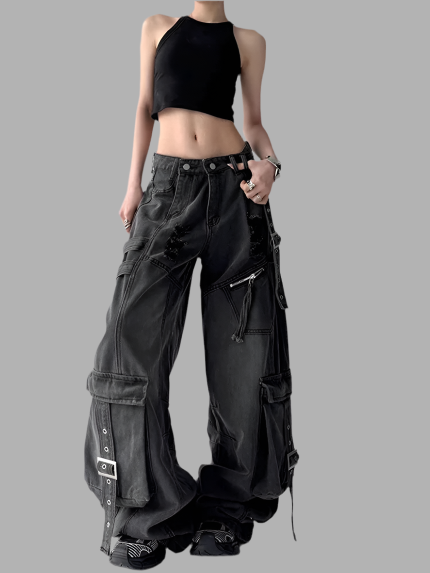 Deconstructed Design Wide Leg Jeans