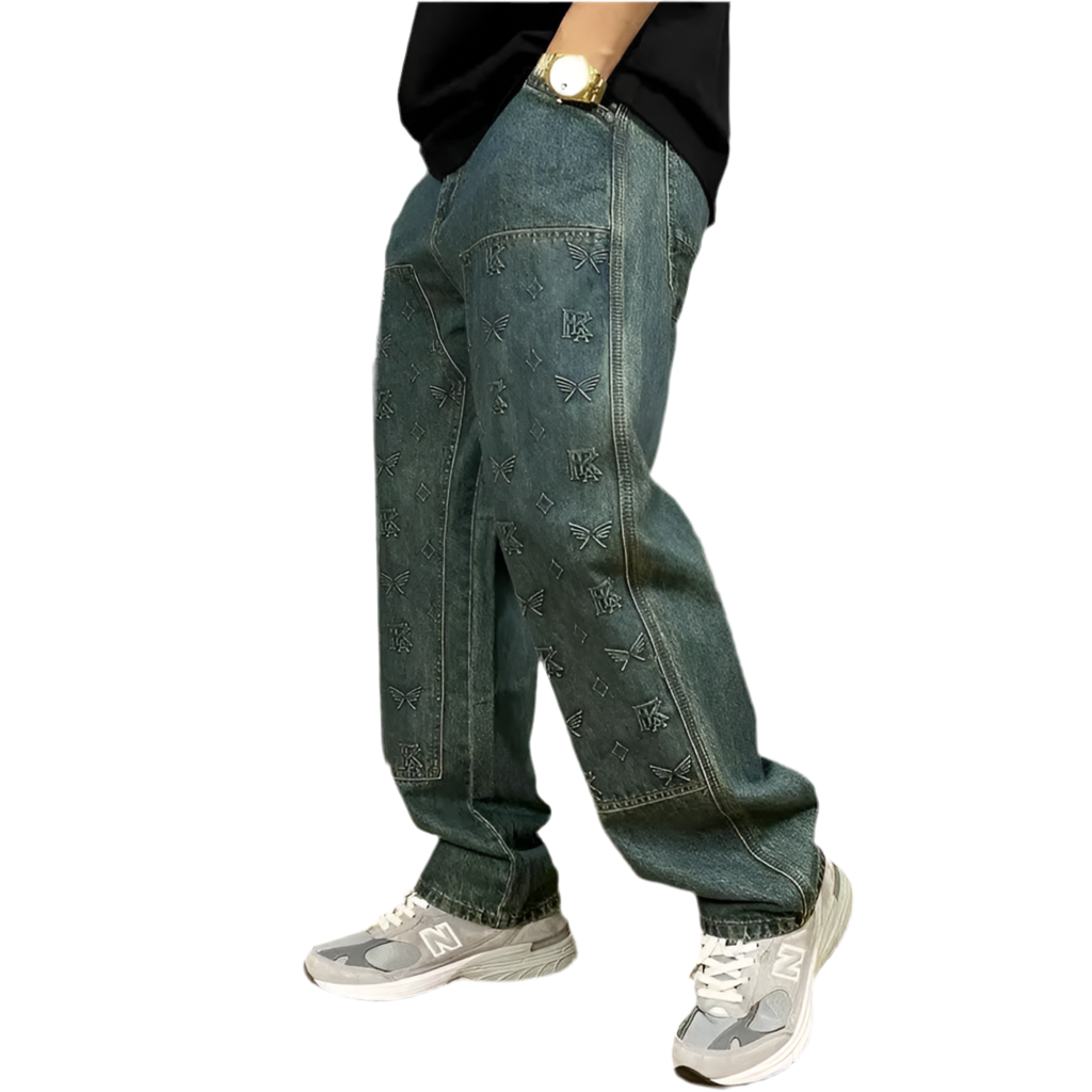 Modern embossed washed men's work jeans