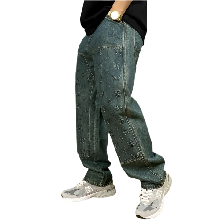 Modern embossed washed men's work jeans