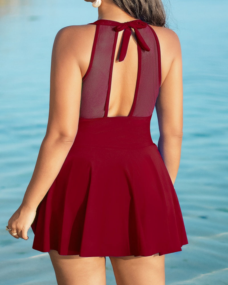 HALSTON |Plus Size Swimsuit with Mesh Detail and Tummy Control