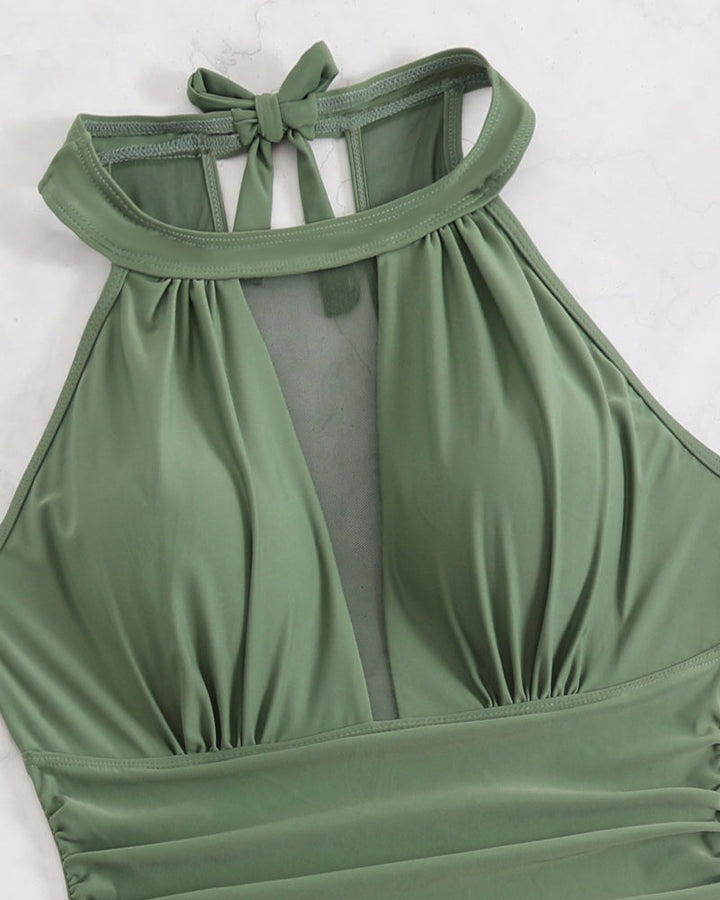 HALSTON |Plus Size Swimsuit with Mesh Detail and Tummy Control