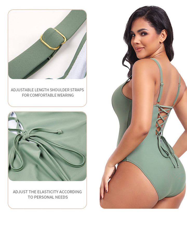 Laced One-Piece Swimsuit with Shaping Features