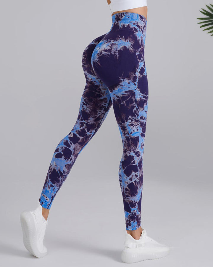 High-Elastic Seamless Batik Dye Yoga Pants with Wide Waistband
