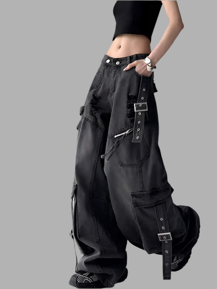 Deconstructed Design Wide Leg Jeans