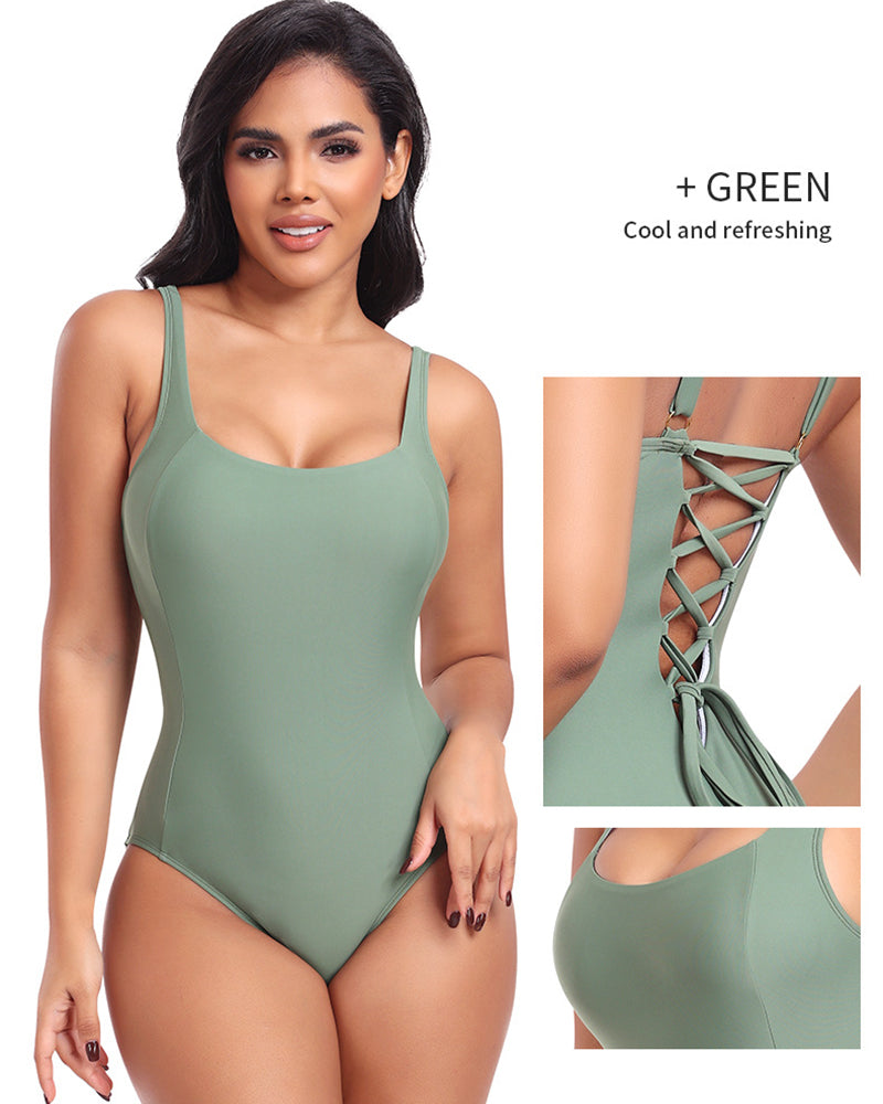 Laced One-Piece Swimsuit with Shaping Features