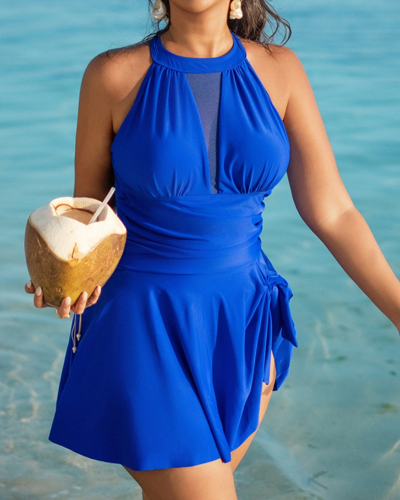 HALSTON |Plus Size Swimsuit with Mesh Detail and Tummy Control