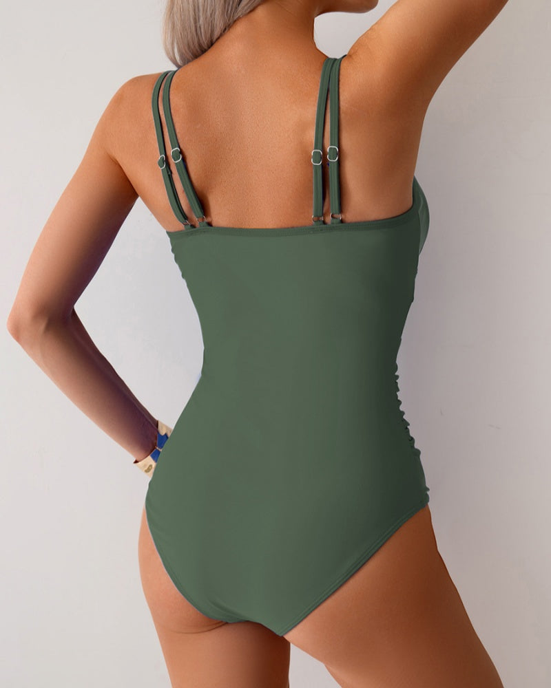 Double-Strap One-Piece Swimsuit with Tummy Control and Mesh Detail