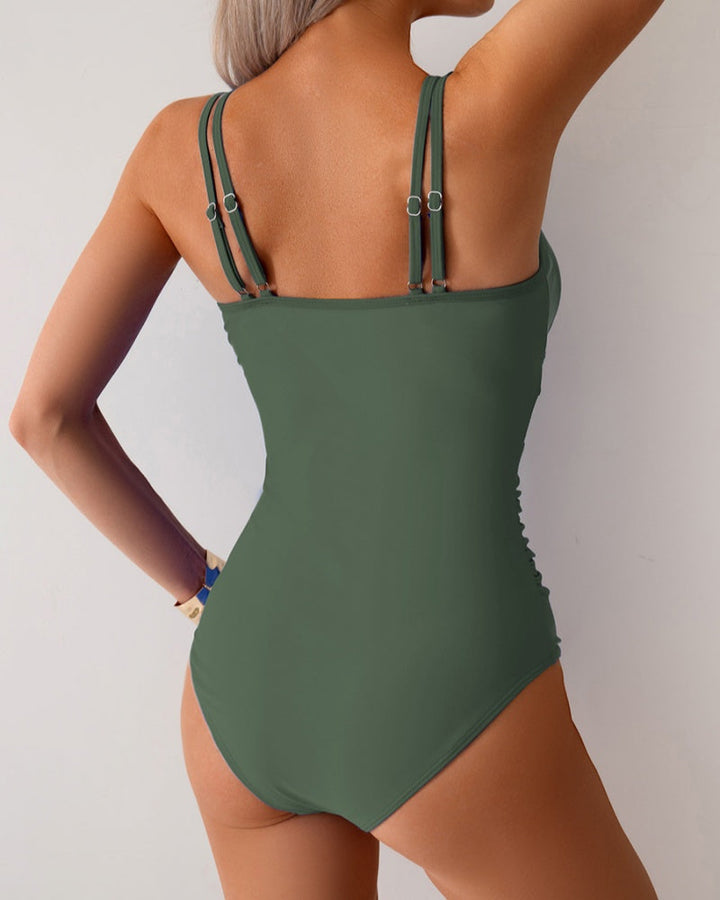 Double-Strap One-Piece Swimsuit with Tummy Control and Mesh Detail