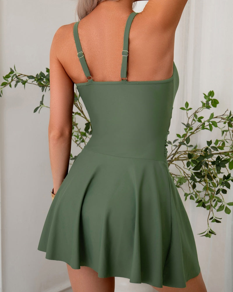 ZUHJA | Mesh-Insert One-Piece Swimsuit with Side Bow Detail