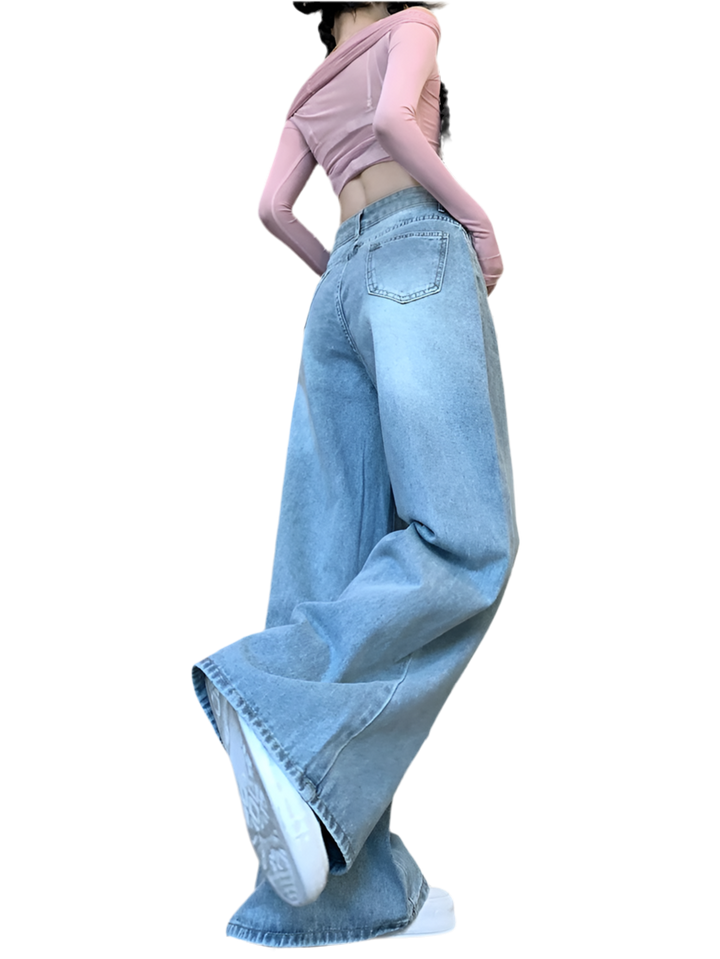Women's High-Waisted Blue Wide-Leg Jeans