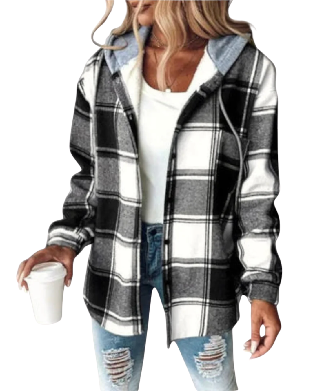 Plaid Print Plush Hoodie Coat