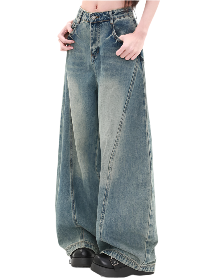 High-Waisted Blue Wide-Leg Jeans
