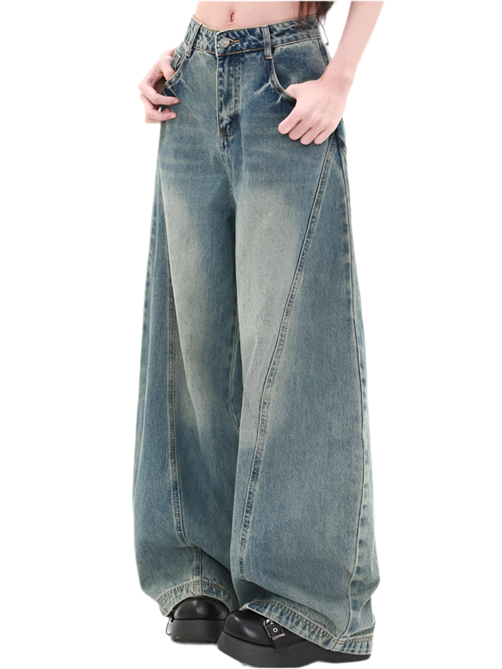 High-Waisted Blue Wide-Leg Jeans