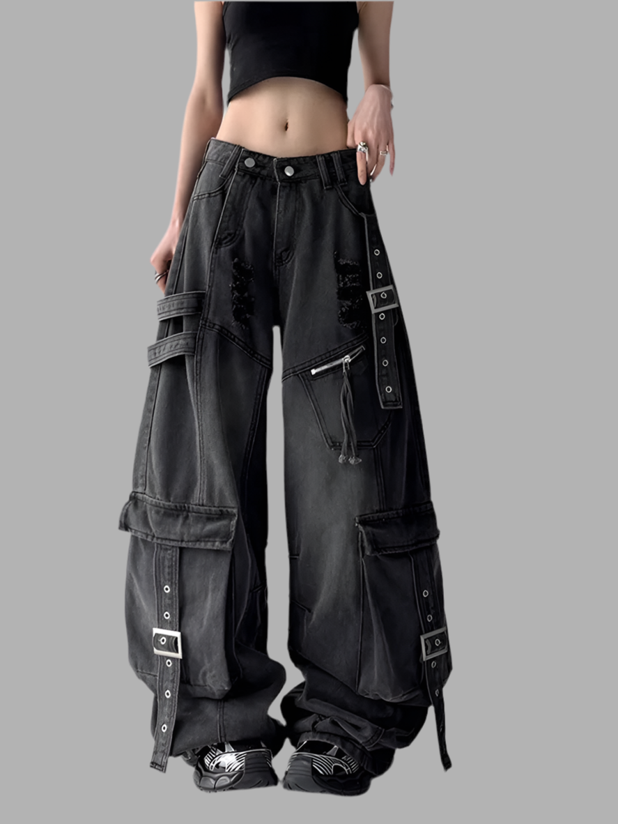 Deconstructed Design Wide Leg Jeans