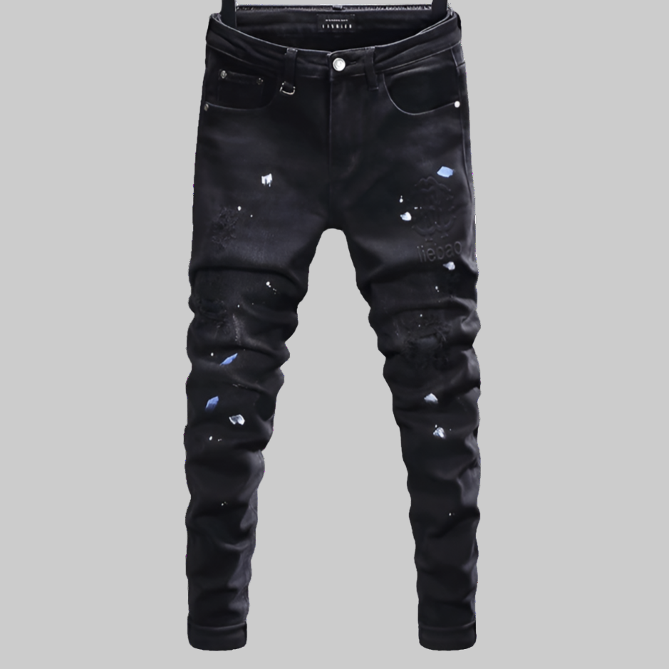 Retro Stretch Slim Fit Patched Ripped Jeans