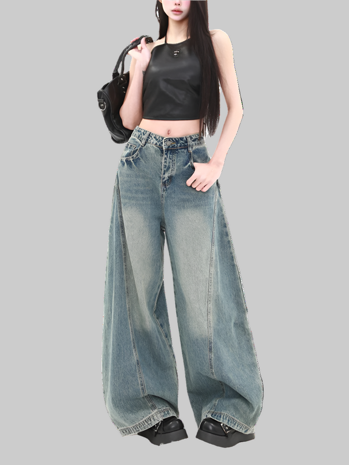 High-Waisted Blue Wide-Leg Jeans