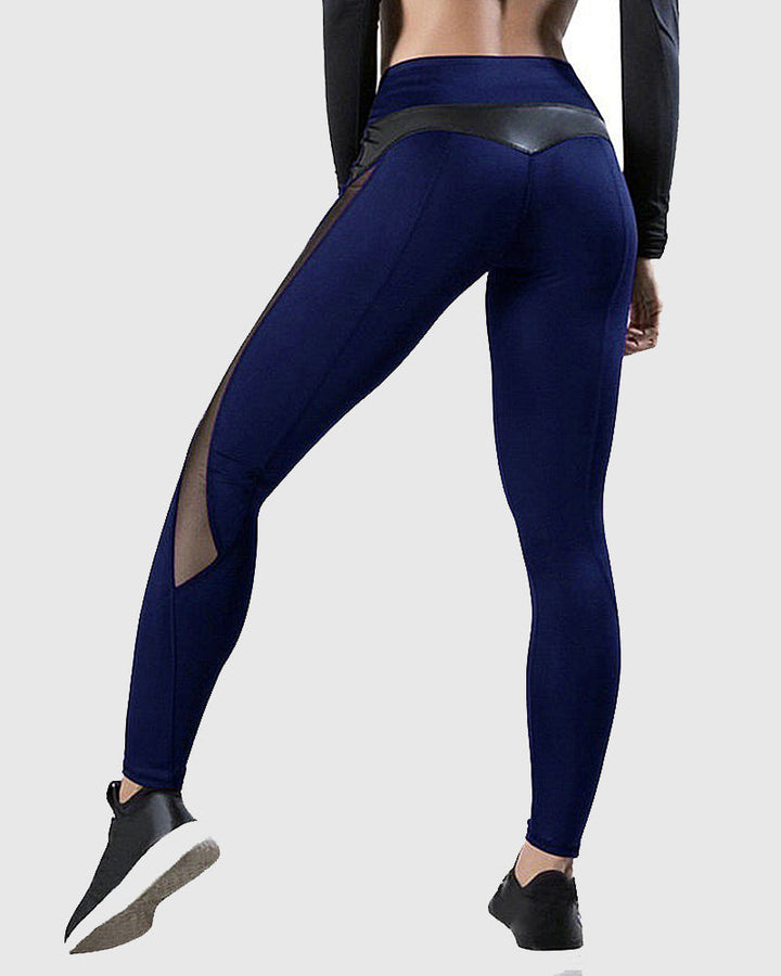 Mesh-Seamed High-Waisted Yoga Leggings for Sports