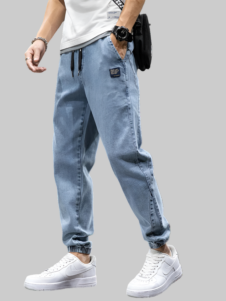 Elastic Waist Denim Cargo Jeans