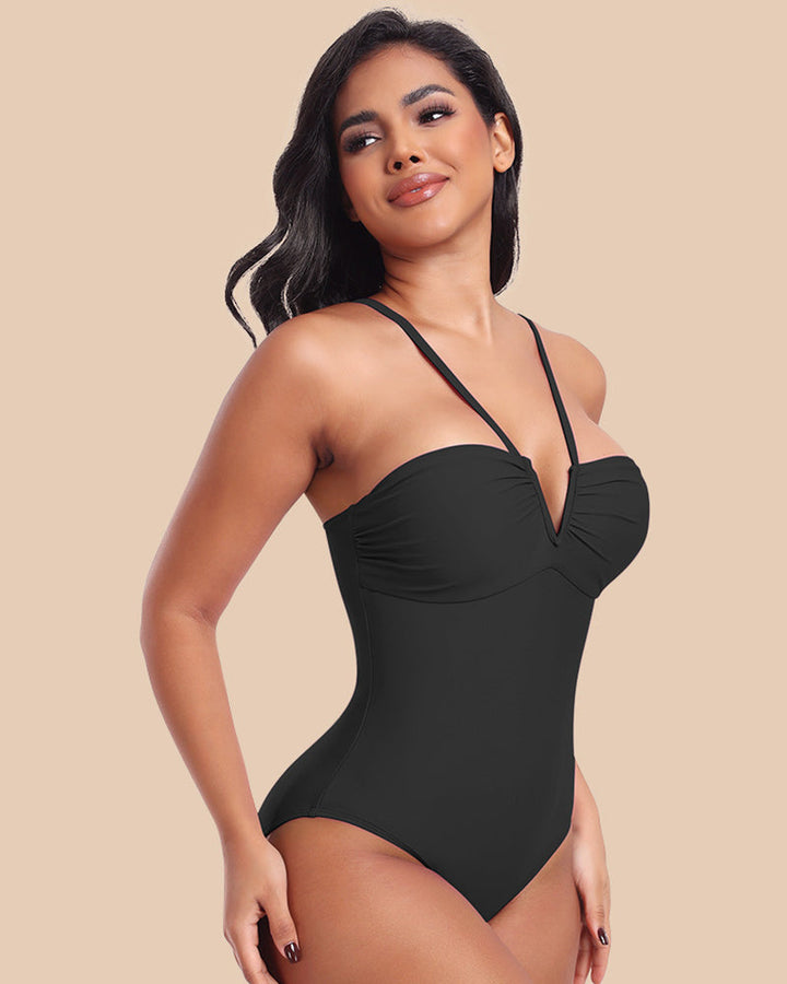 V-Neck Halter Swimsuit with Back Lacing