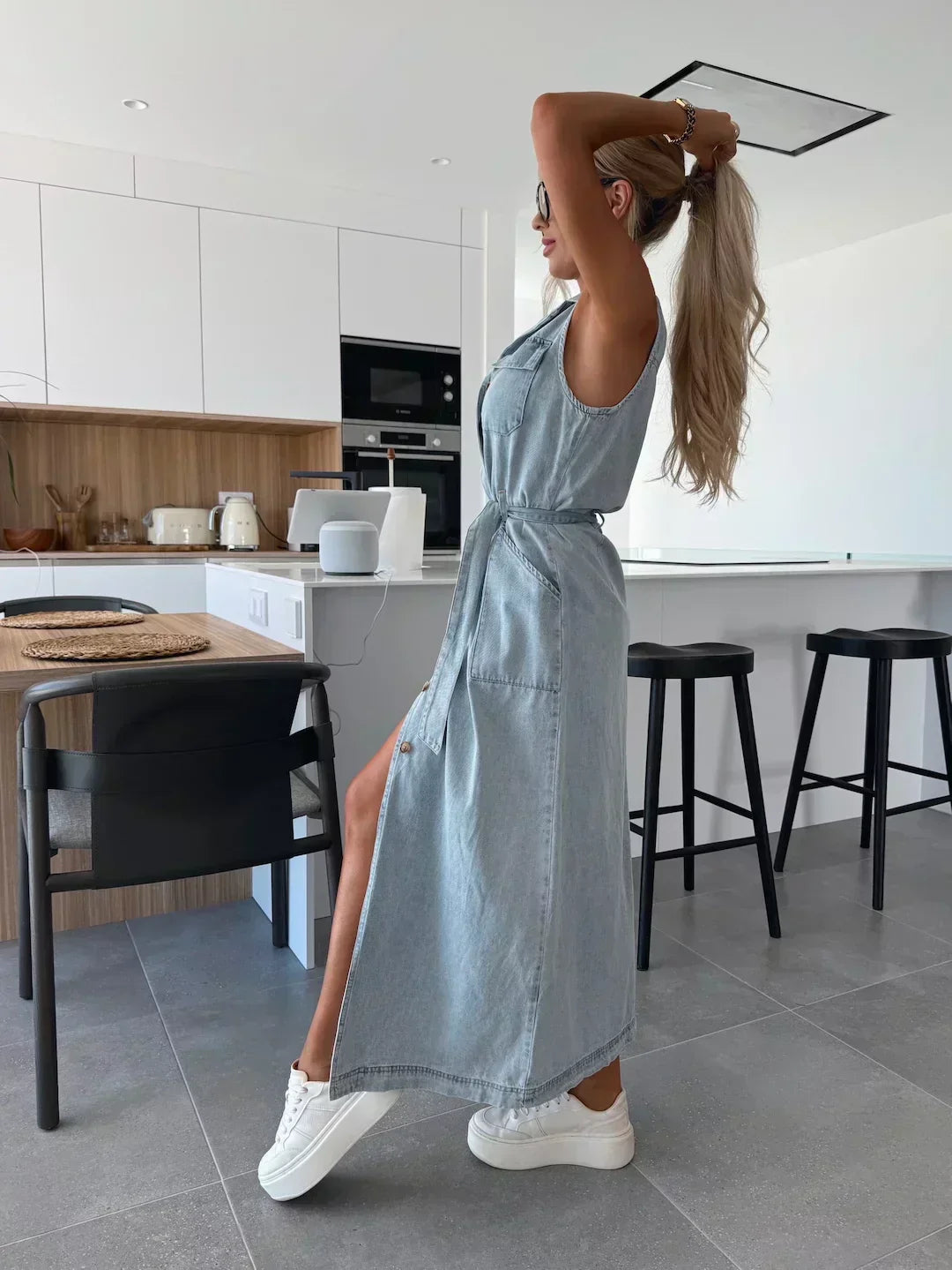 Chic Flowing Denim Maxi Dress