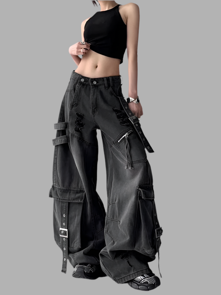 Deconstructed Design Wide Leg Jeans
