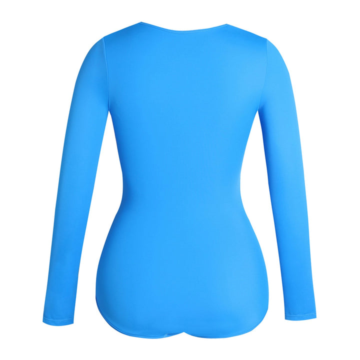 Curvy-Fit Blue Long Sleeve Swimsuit with Built-In Shapewear