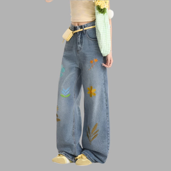 Flower Petal Embroidery Jeans
