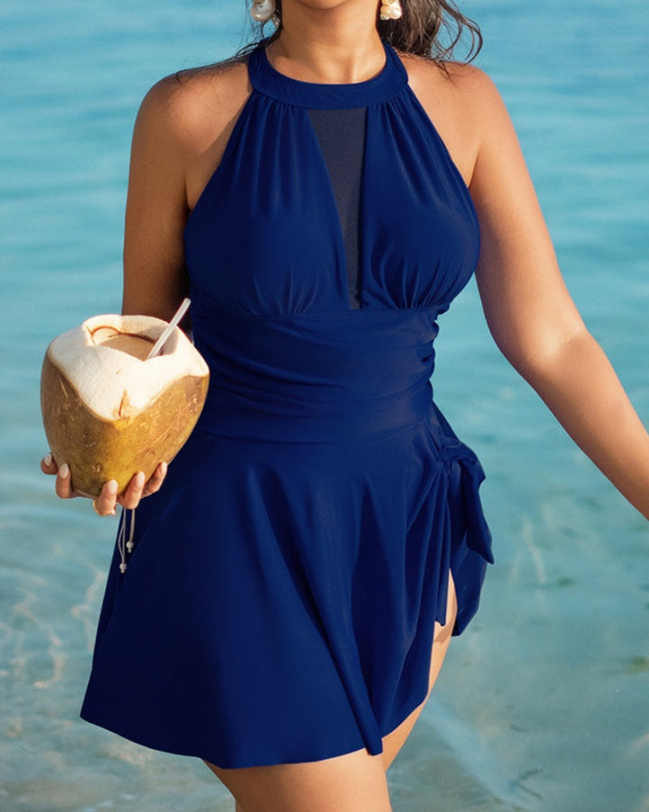 HALSTON |Plus Size Swimsuit with Mesh Detail and Tummy Control