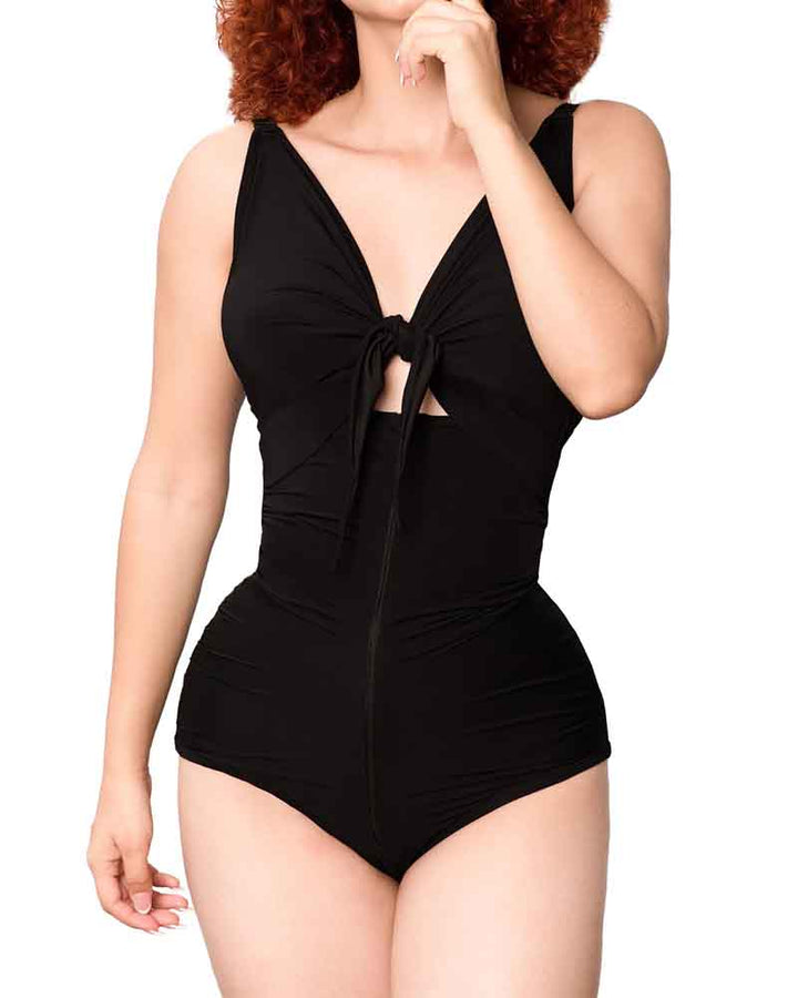 High-Waisted Pleated One-Piece Swimsuit with Tummy Control
