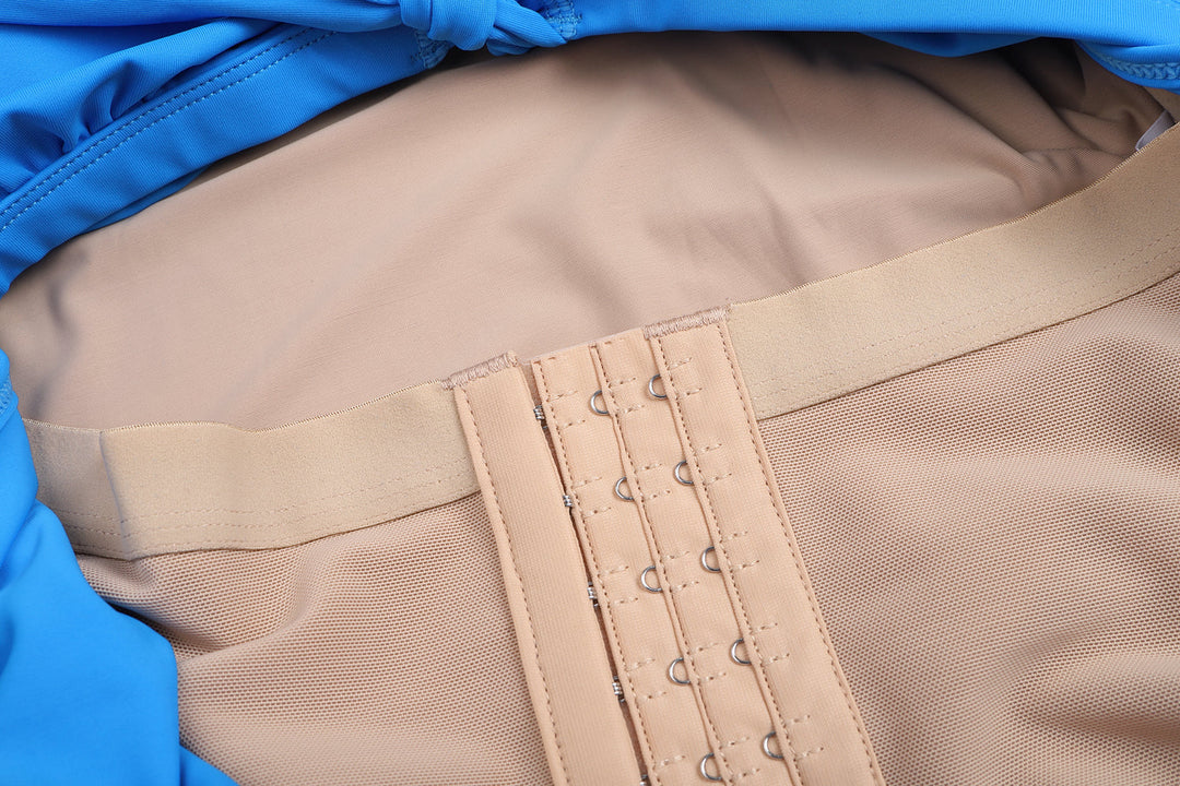 Curvy-Fit Blue Long Sleeve Swimsuit with Built-In Shapewear