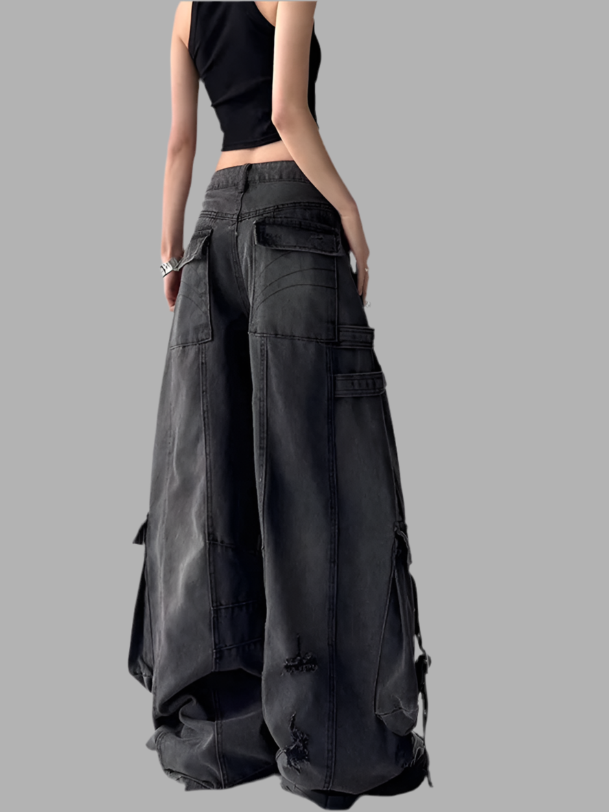 Deconstructed Design Wide Leg Jeans