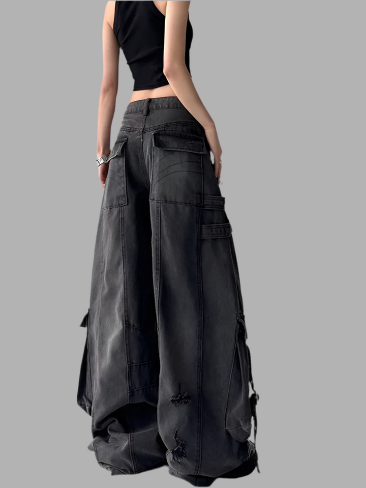 Deconstructed Design Wide Leg Jeans
