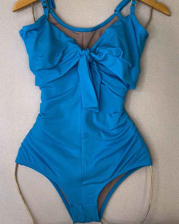 High-Waisted Pleated One-Piece Swimsuit with Tummy Control