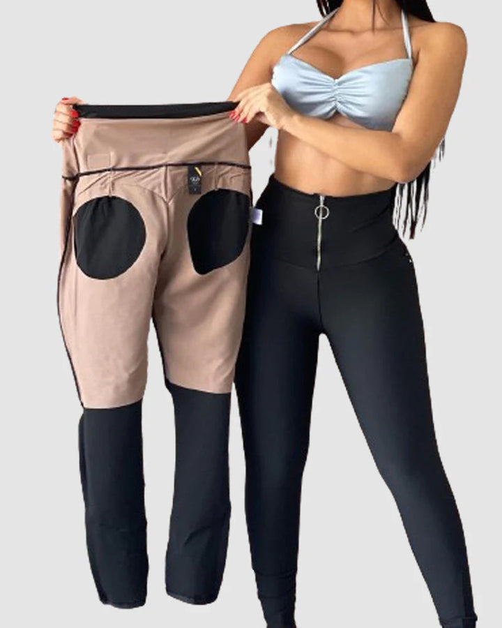 Black Slimming Tummy Control Zippered Butt Lift Leggings