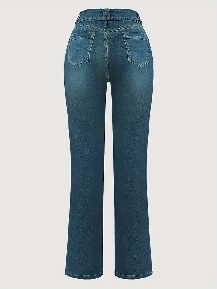 High-Waisted Slim Fit Straight Leg Jeans