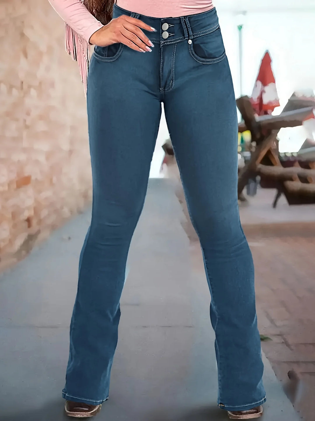High-Waisted Slim Fit Straight Leg Jeans