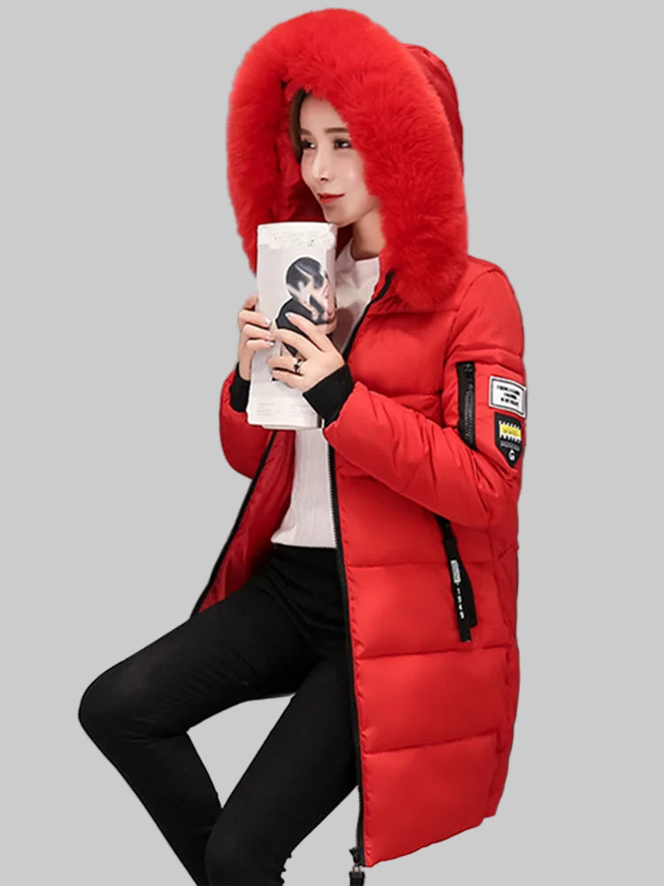 Fur Collar Hooded Parka Slim Warm Jacket