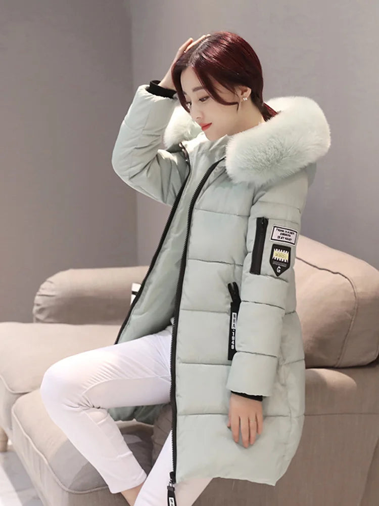 Fur Collar Hooded Parka Slim Warm Jacket