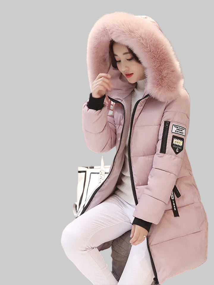 Fur Collar Hooded Parka Slim Warm Jacket