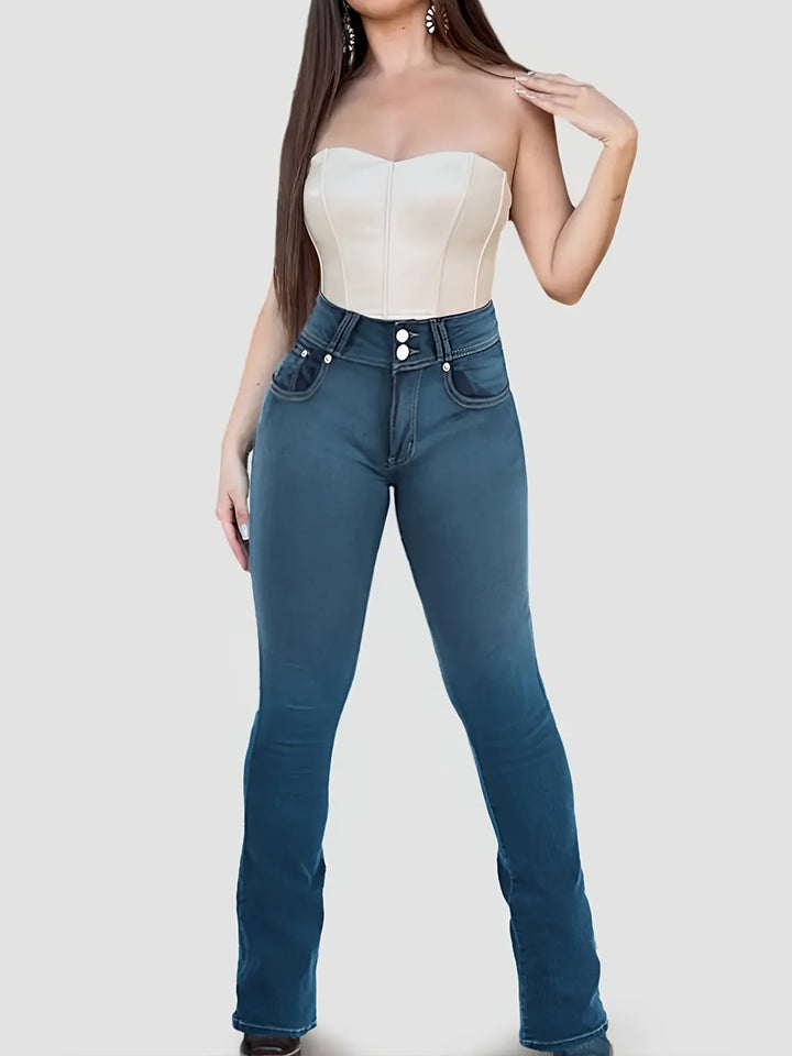 High-Waisted Slim Fit Straight Leg Jeans