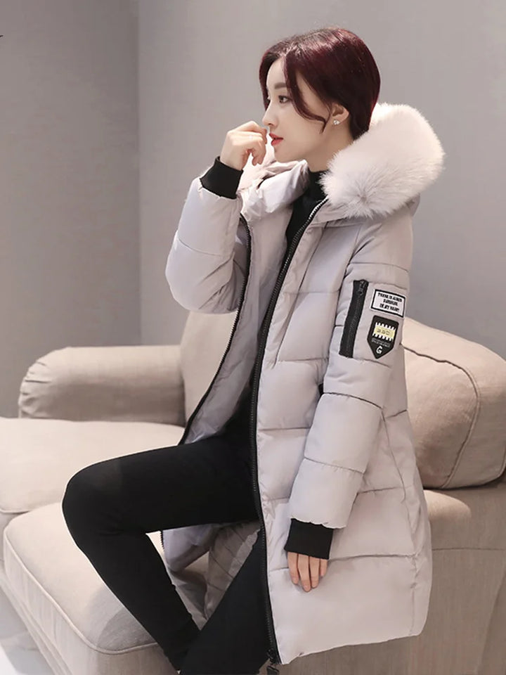 Fur Collar Hooded Parka Slim Warm Jacket