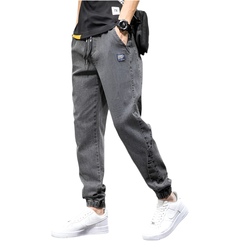 Elastic Waist Denim Cargo Jeans