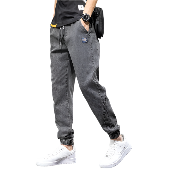 Elastic Waist Denim Cargo Jeans