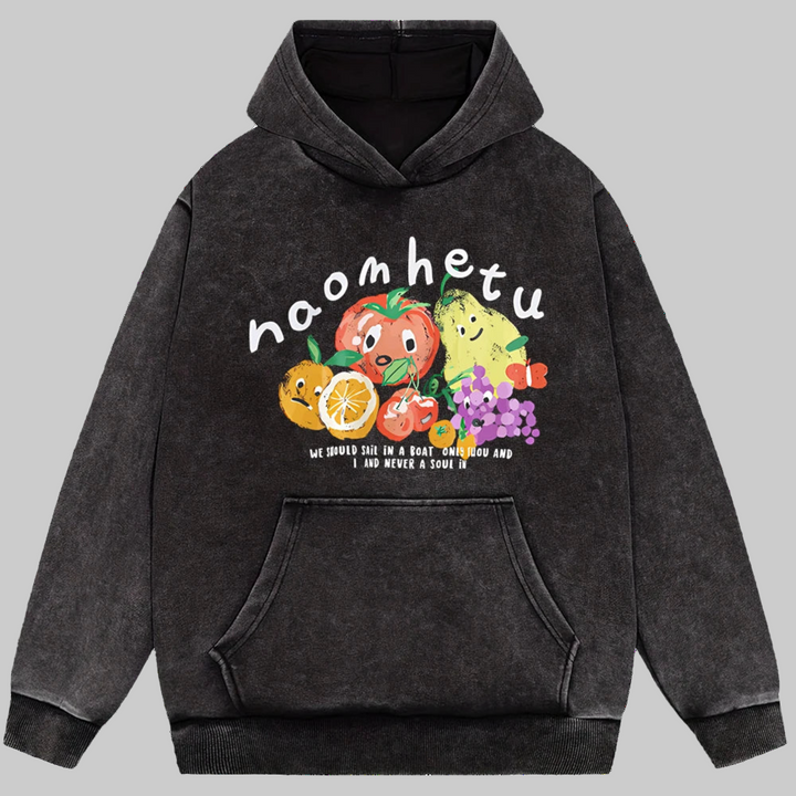 American Retro Fruit Print Washed Hoodie