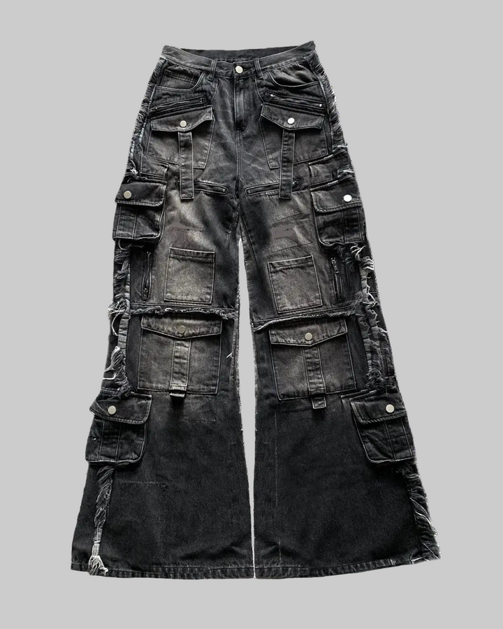 Gothic Harajuku Y2K Washed Multi-Pocket Jeans
