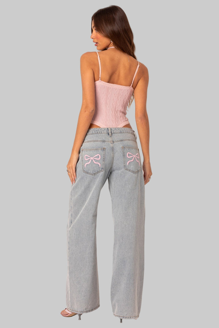 Signature High-Waisted Jeans with Bow Accent