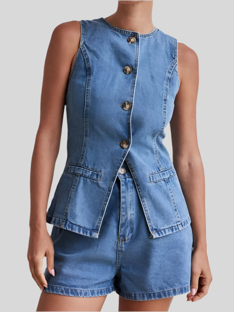 Elegant Denim Two-Piece Set