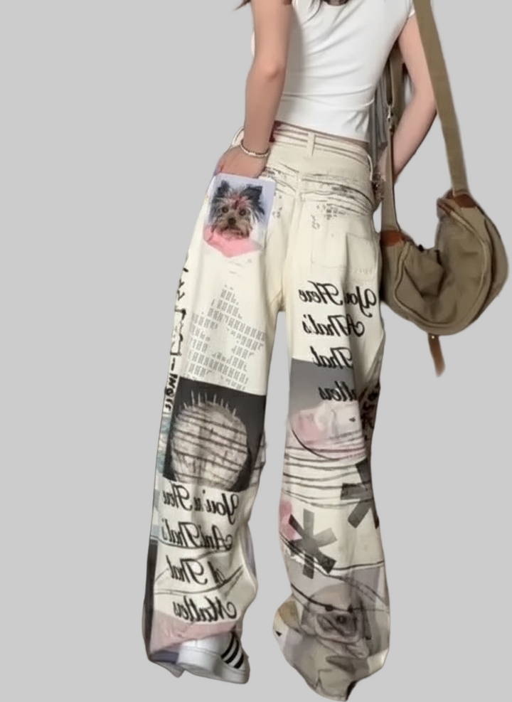 Loose-Fit Cartoon Print Harajuku Baggy Pants